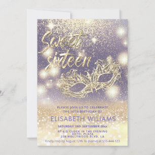 Invitation Adorable Masquerade charmant glittery ombre lilac