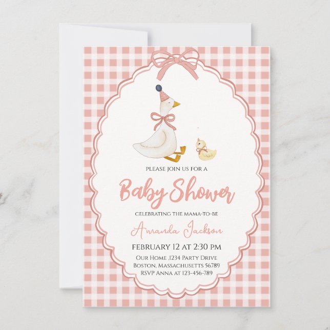 Invitation Adorable Mère Oie & Gosling Baby shower rose (Devant)