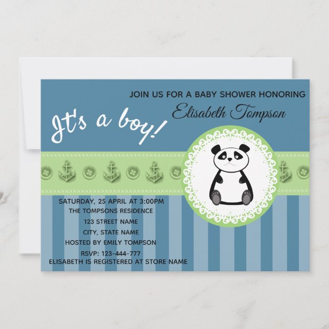 Invitation adorable mignon baby shower de panda (Devant)