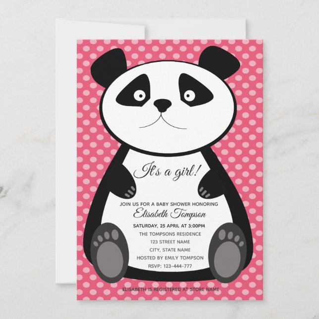 Invitation Adorable mignon bébé panda fille baby shower (Devant)