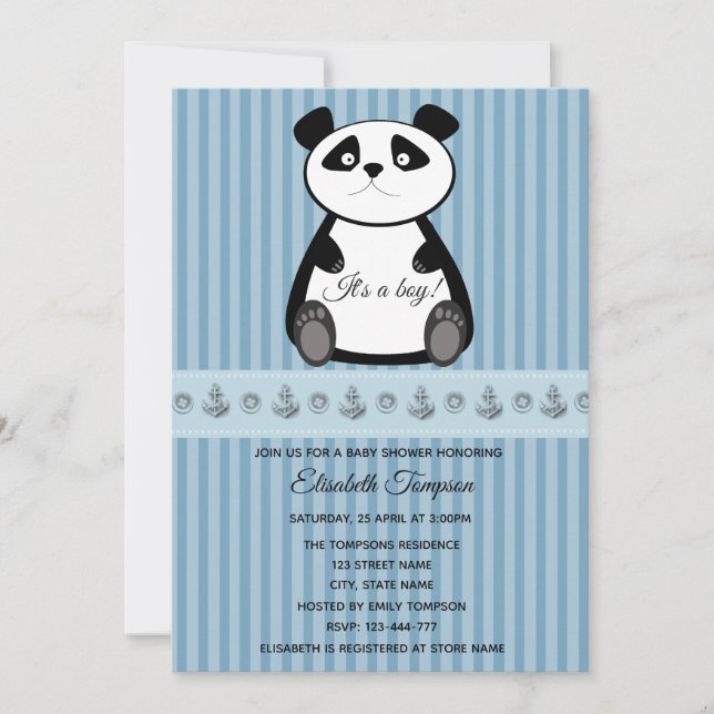 Invitation Adorable mignon bébé panda garçon baby shower (Devant)