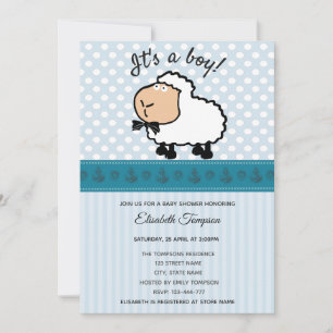 Invitation adorable mignon dessin animé mouton garçon baby sh