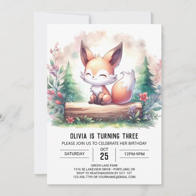 Invitation Adorable moderne Fox Anniversaire numérique (Devant)