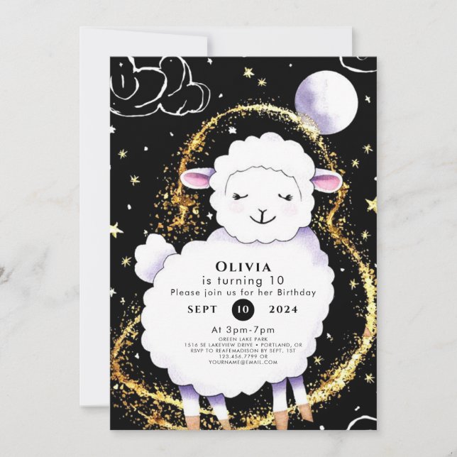 Invitation Adorable Mouton pour enfants Anniversaire (Devant)