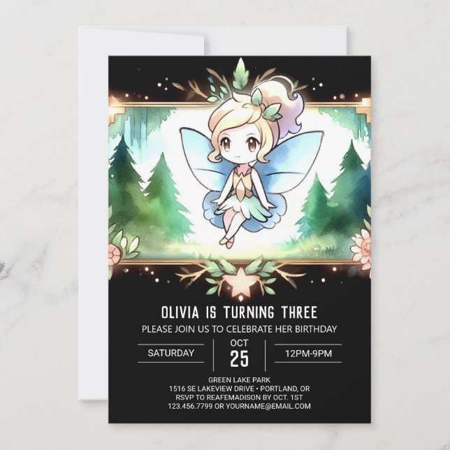 Invitation Adorable Nature Fairy Anniversaire (Devant)