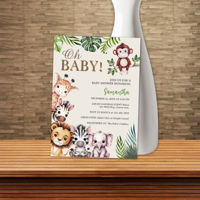 Invitation adorable Oh Baby Jungle Safari Animaux Baby shower (Créateur téléchargé)