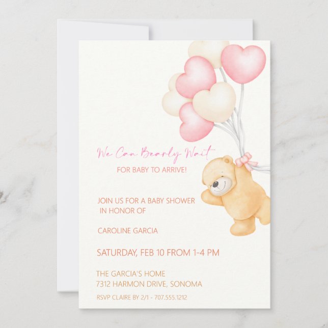 Invitation Adorable ours en peluche et Baby shower de ballon (Devant)