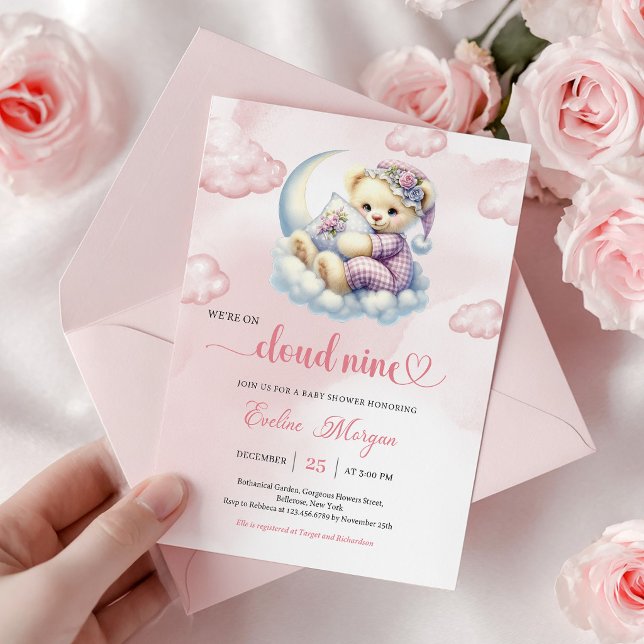 Invitation Adorable Ourson pour Baby Shower Cloud  (Adorable Teddy Bear Baby Shower Invite Cloud Nine)