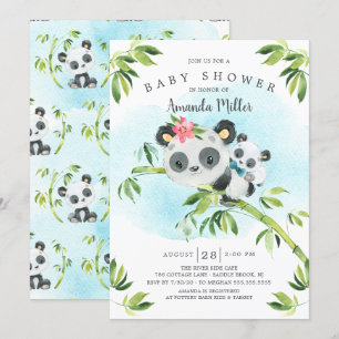 Invitation Adorable Panda Bear Boys Baby shower