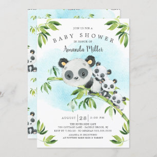 Invitation Adorable Panda Bears Triplets Baby shower