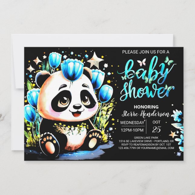 Invitation Adorable Panda Dreamland Voyage Baby shower garçon (Devant)