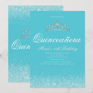 Invitation Adorable Parties scintillant Aqua, Quinceanera Inv