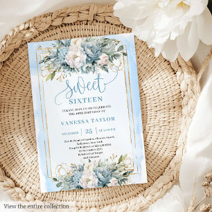 Invitation Adorable Pastel Bleu Blanc Floral Doux 16 Invitati