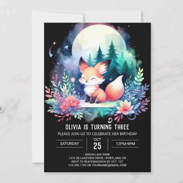 Invitation Adorable Pastel Fox Anniversaire numérique (Devant)