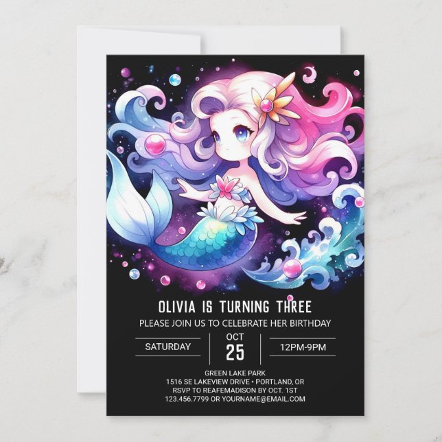 Invitation Adorable Pastel Mermaid Anniversaire (Devant)