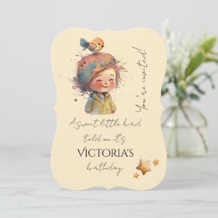 Invitation Adorable Pastel Neutre Fille Oiseau Étoiles Enfanc