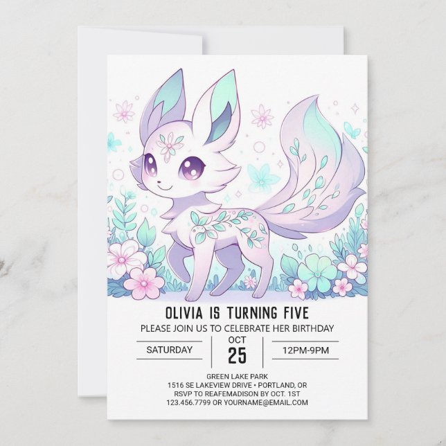 Invitation Adorable personnalisé Fox Digital Anniversaire (Devant)