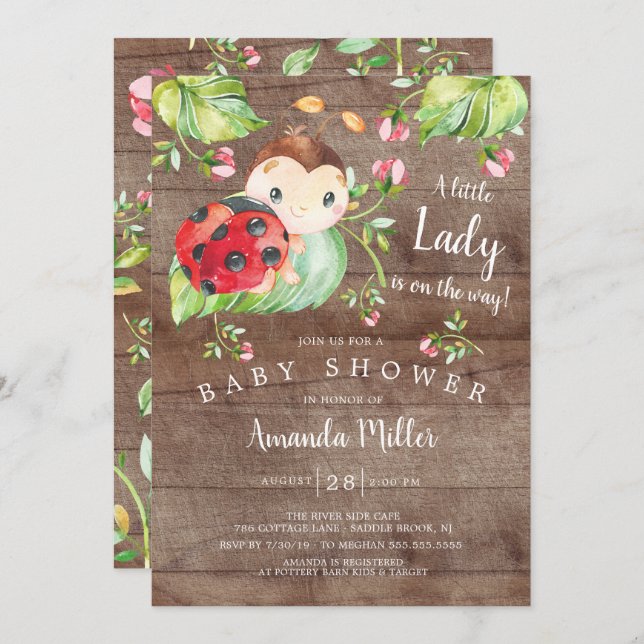 Invitation Adorable Petit Baby shower Lady Ladybug (Devant / Derrière)
