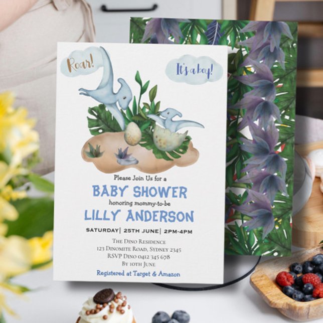 Invitation Adorable petite fête des dinosaures ! Rugir! Baby  (Créateur téléchargé)