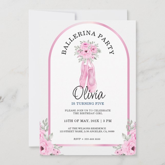 Invitation Adorable Pink Ballerina Party (Devant)