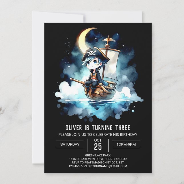Invitation Adorable Pirate Nautique Anniversaire (Devant)