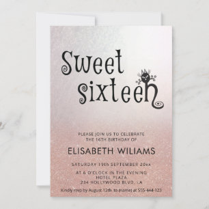 Invitation Adorable plaisir chat rose or glittery ombre invit