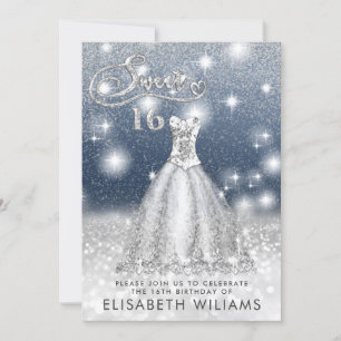 Invitation Adorable robe argent charmant glittery ombre