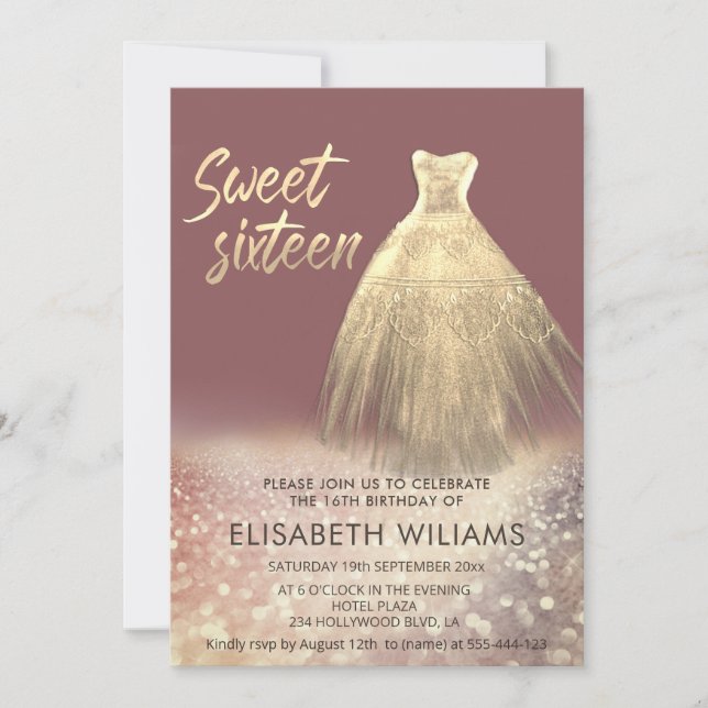 Invitation Adorable robe or charmant glittery ombre (Devant)