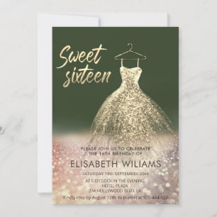 Invitation Adorable robe or charmant glittery ombre rouge i