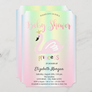 Invitation Adorable Swan Iridescente Baby shower holographiqu
