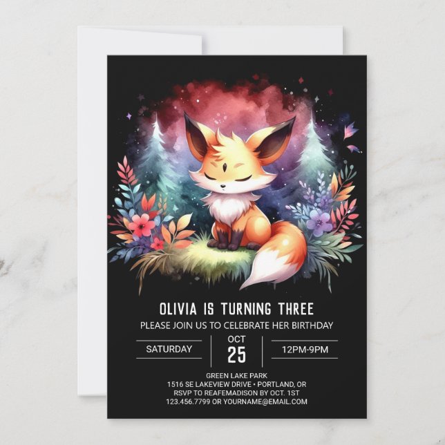 Invitation Adorable Sweet Fox Anniversaire numérique (Devant)