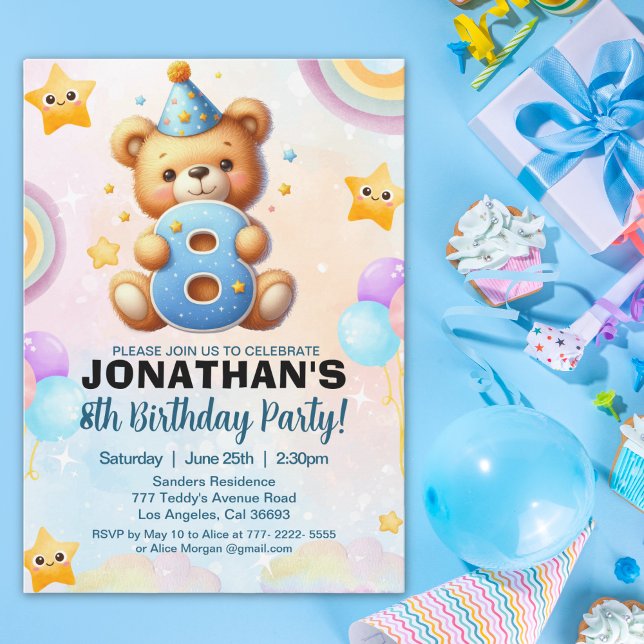 Invitation Adorable Teddy Bear Birthday 8 for boy's (Créateur téléchargé)