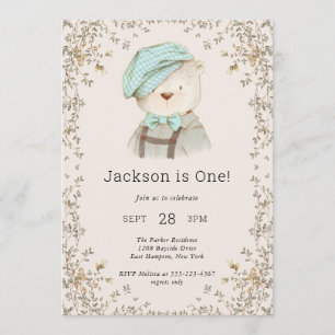 Invitation Adorable Teddy Bear Boy's First Birthday