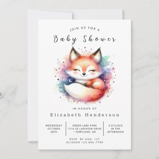 Invitation Adorable thème animal Fox Baby shower (Devant)