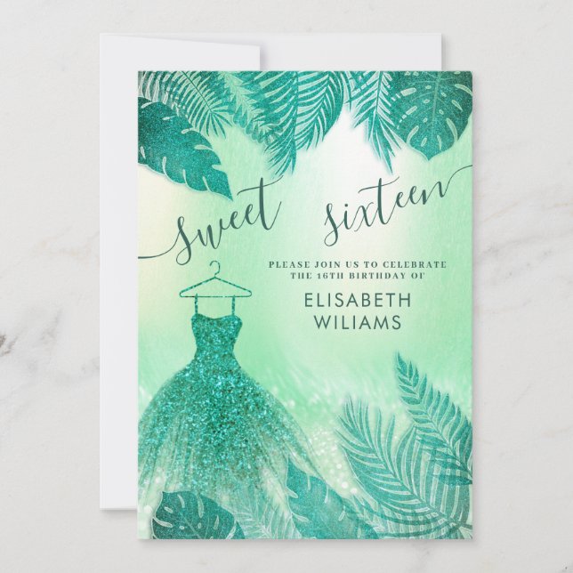 Invitation Adorable vert tropical feuille parties scintillant (Devant)
