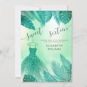 Invitation Adorable vert tropical feuille parties scintillant
