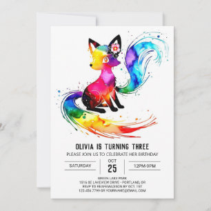 Invitation Adorable Woodland Fox Digital Girl Anniversaire