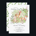 Invitation Adorable Woodland Friends Girls 1er anniversaire<br><div class="desc">Super mignonne aquarelle bois forêt amis invitation fête d'anniversaire avec le cerf le plus doux,  écureuil,  renard,  lapin,  raton laveur & ours. Peut également être utilisé pour un 2ème,  3ème et 4ème anniversaire.</div>