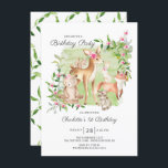 Invitation Adorable Woodland Friends Girls 1er anniversaire<br><div class="desc">Super mignonne aquarelle bois forêt amis invitation fête d'anniversaire avec le cerf le plus doux,  écureuil,  renard,  lapin,  raton laveur & ours. Peut également être utilisé pour un 2ème,  3ème et 4ème anniversaire.</div>