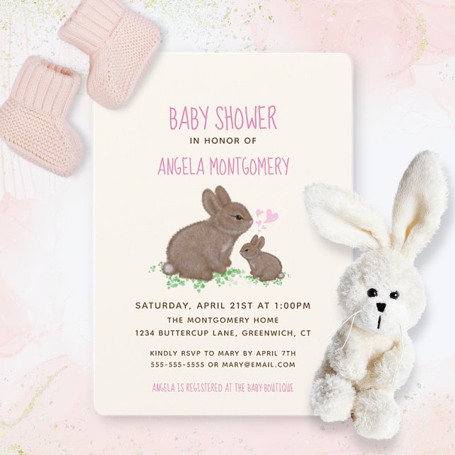 Invitation Adorables Lapins avec Cœurs Fille Baby Shower (Créateur téléchargé)