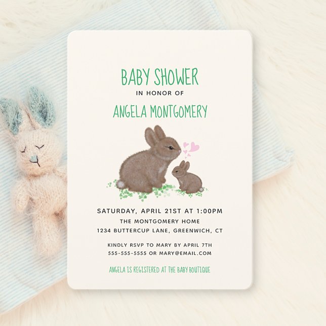 Invitation Adorables Lapins dans du Trèfle avec une Baby Show (Créateur téléchargé)