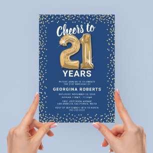 Invitation Adulte 21e anniversaire Blue Gold