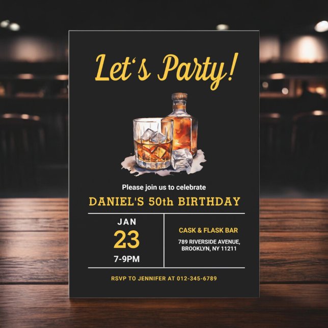 Invitation Adulte 50 ans Whiskey Bourbon fête d'anniversaire (Créateur téléchargé)