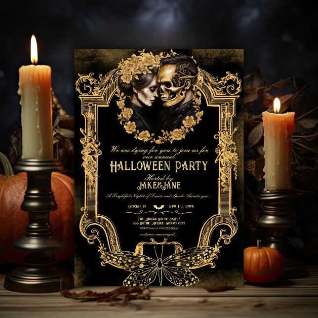 Invitation Adulte Halloween partie Crâne Amateurs d'or gothiq (Créateur téléchargé)
