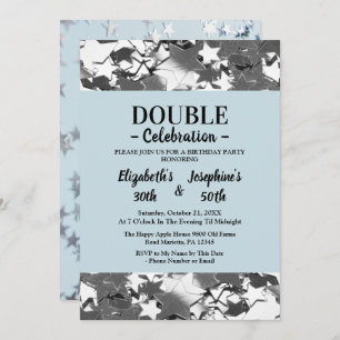 Invitation Adulte Joint double Anniversaire bleu ciel étoile 