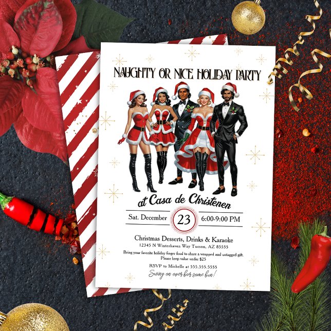 Invitation Adulte Sassy Naughty ou Nice Noël (Sexy adults only Christmas Party invitation for naughty or nice vintage pin up holiday lifestyle)
