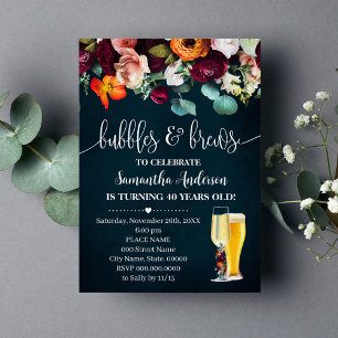 Invitation Adultes Anniversaire Bubbles & Brews Vins Fleurs B
