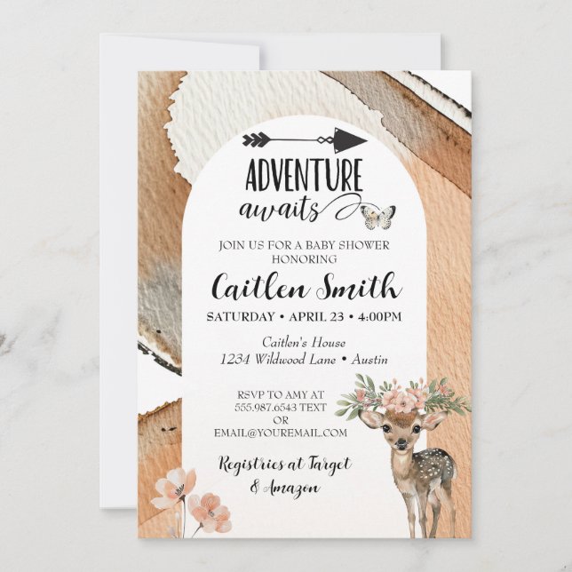 Invitation Adventure Attend Baby shower Bois Cerf (Devant)
