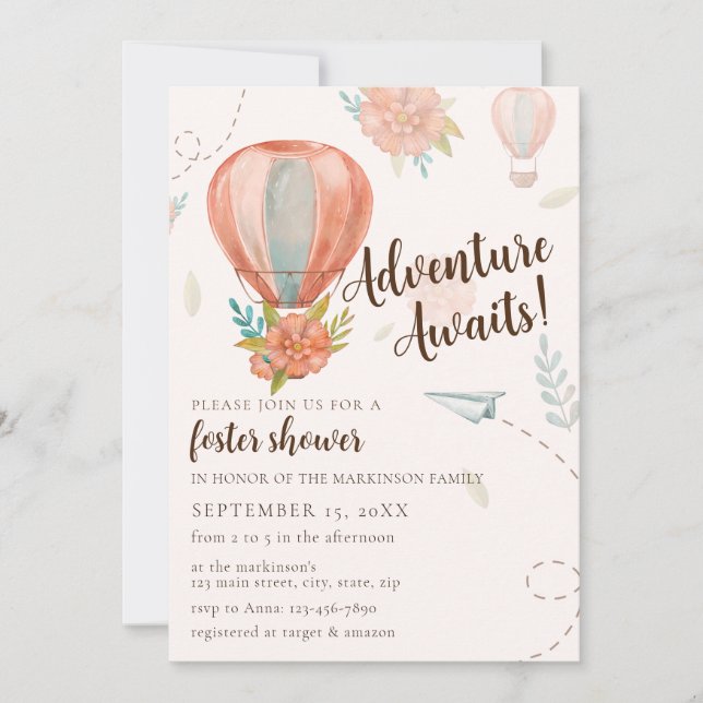 Invitation Adventure Attend Foster Baby shower Neutre (Devant)