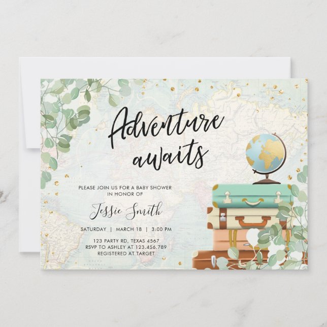 Invitation Adventure Attend le Baby shower de verdure Eucalyp (Devant)